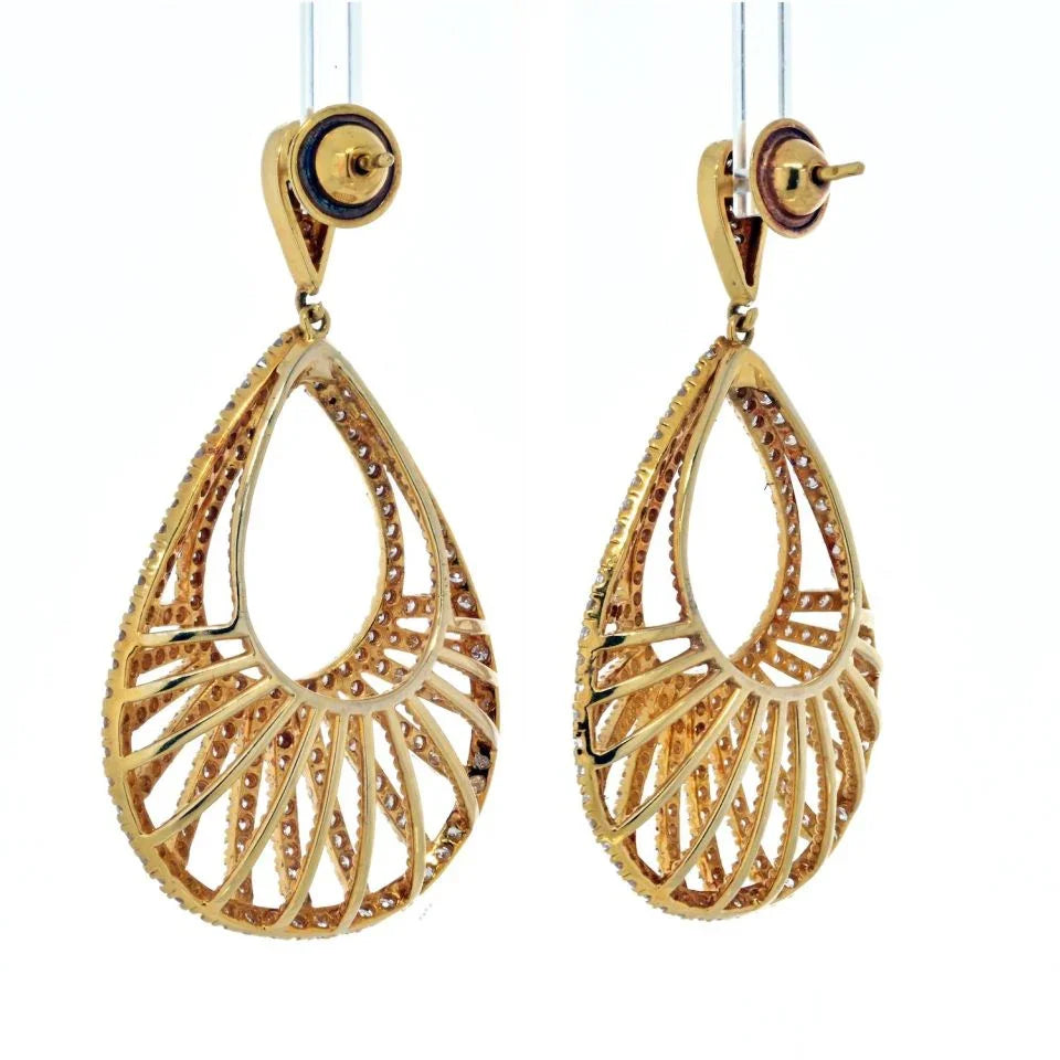 18K Yellow Gold Open Frame Diamond Teardrop Earrings - The Back Vault