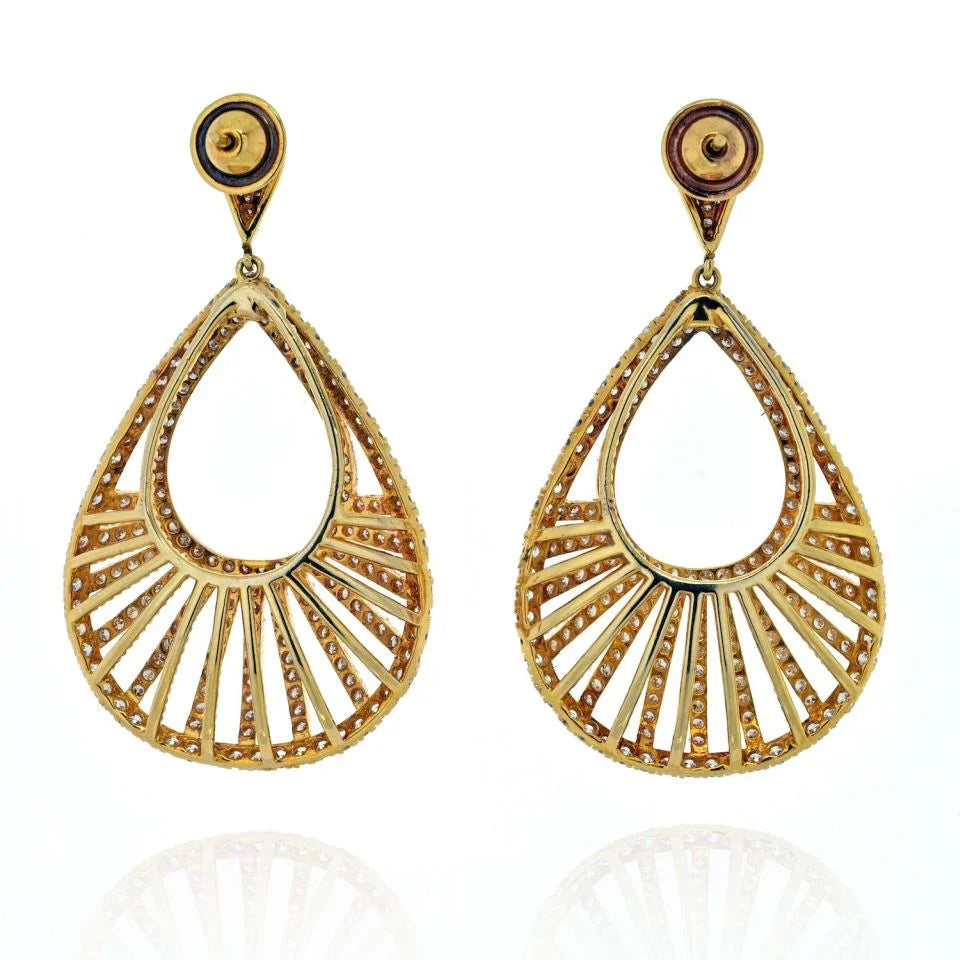 18K Yellow Gold Open Frame Diamond Teardrop Earrings - The Back Vault