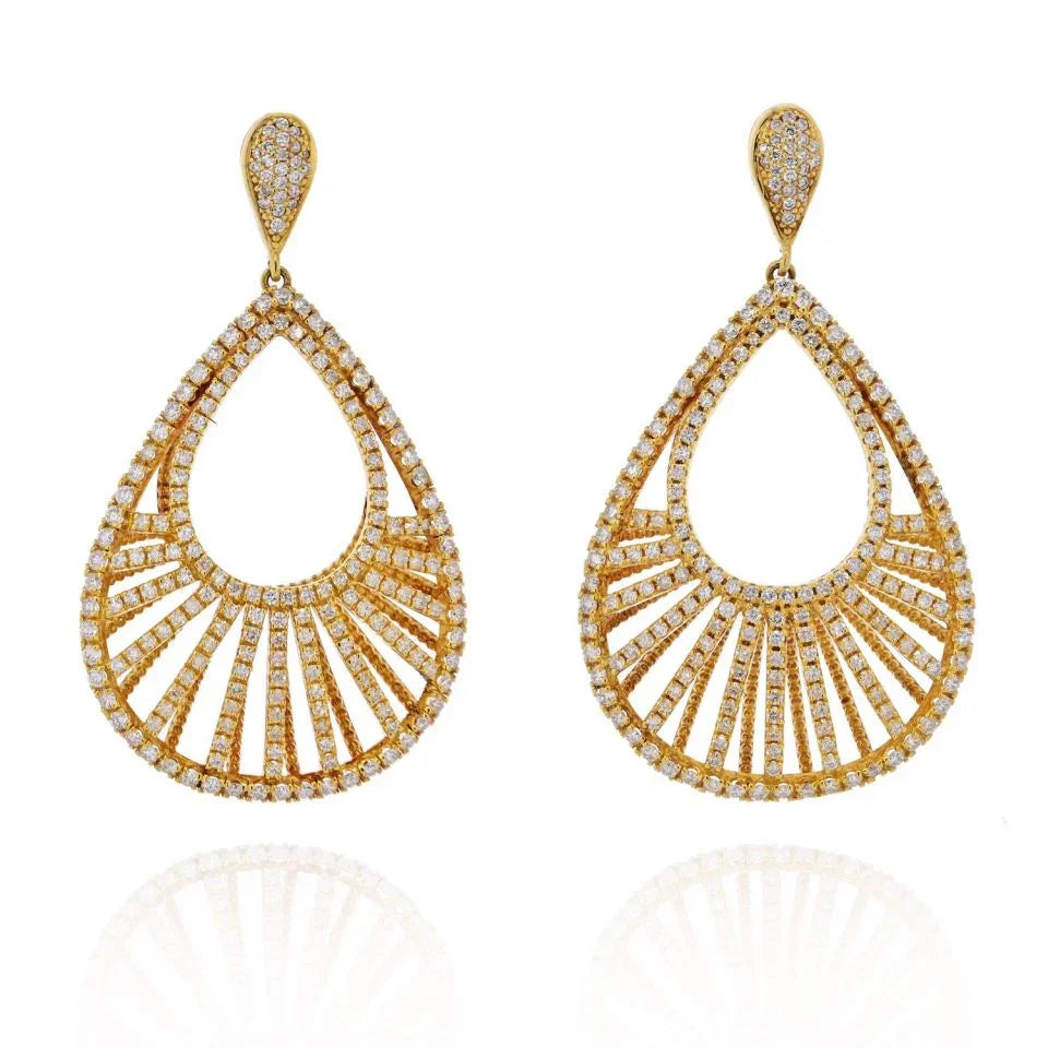 18K Yellow Gold Open Frame Diamond Teardrop Earrings - The Back Vault