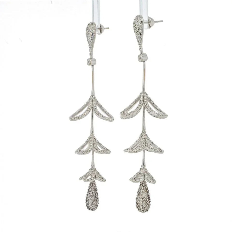 18K White Gold 8 Carat Diamond Bluebell Dangling Earrings - The Back Vault