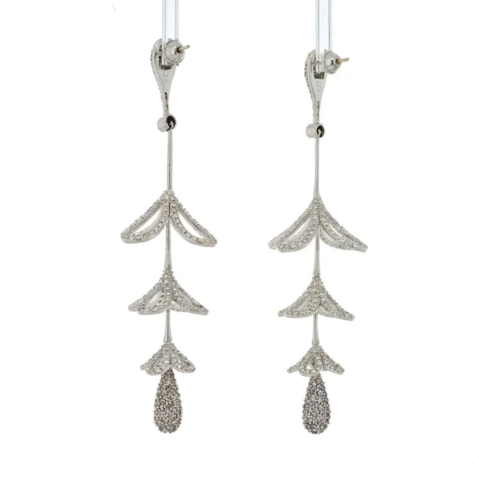 18K White Gold 8 Carat Diamond Bluebell Dangling Earrings - The Back Vault