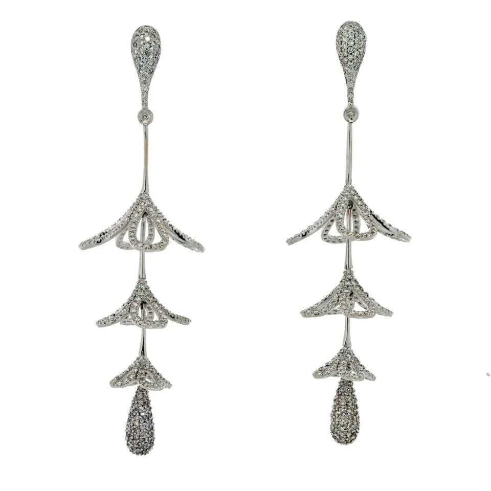 18K White Gold 8 Carat Diamond Bluebell Dangling Earrings - The Back Vault