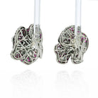 18K White Gold Pave Diamond And Ruby Flower Earrings - The Back Vault