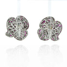 18K White Gold Pave Diamond And Ruby Flower Earrings - The Back Vault