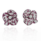 18K White Gold Pave Diamond And Ruby Flower Earrings - The Back Vault