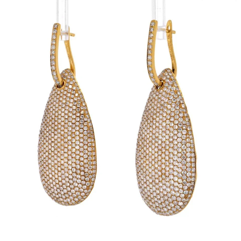 18K Yellow Gold Pave Diamond Teardrop Dangling Earrings - The Back Vault