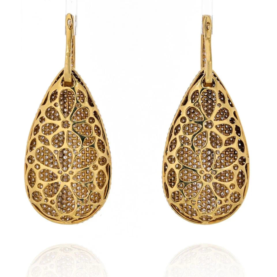 18K Yellow Gold Pave Diamond Teardrop Dangling Earrings - The Back Vault