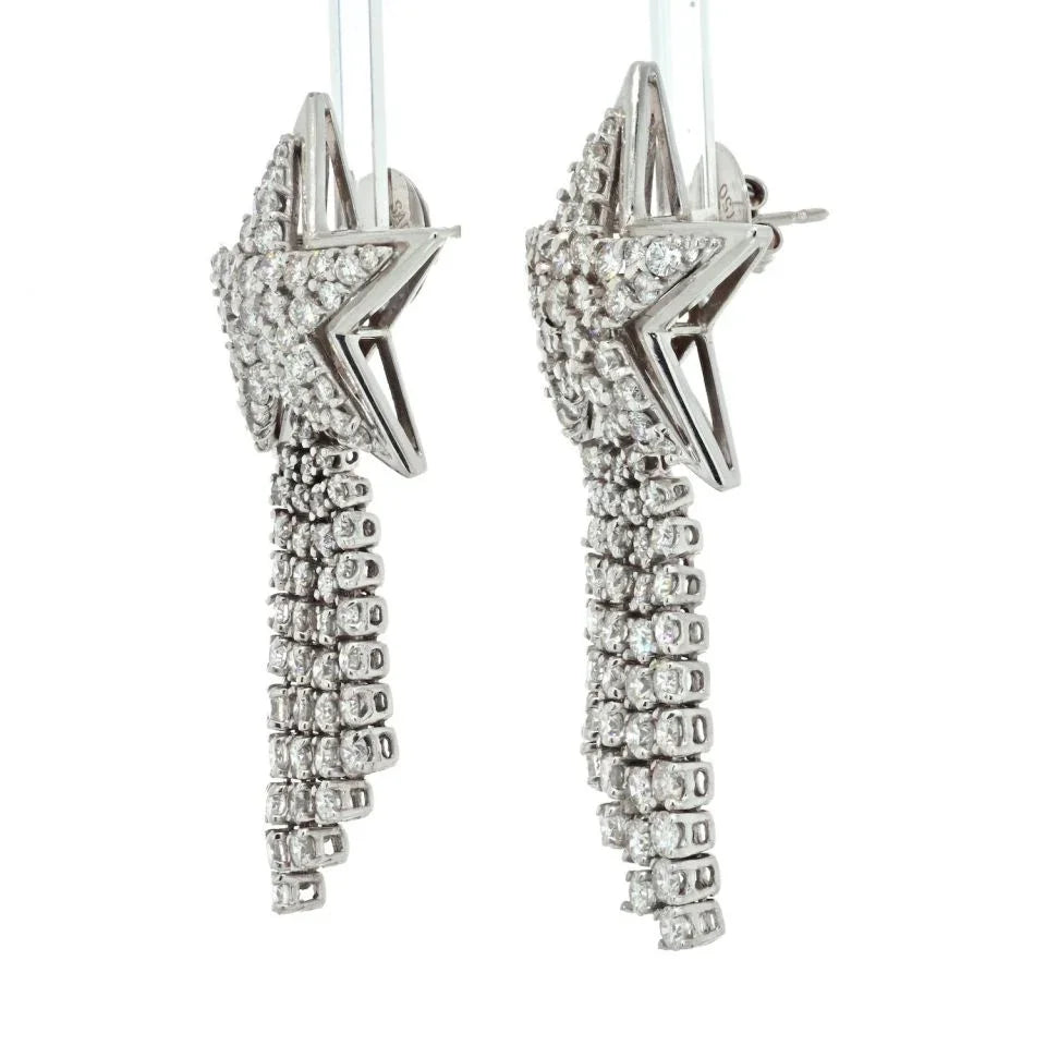 18K White Gold 15 Carat Large Diamond Star Dangling Earrings - The Back Vault