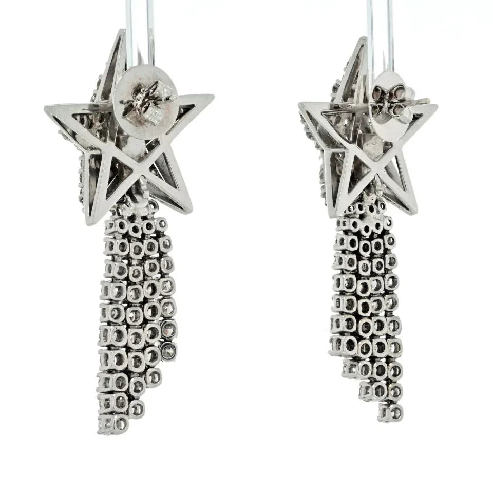 18K White Gold 15 Carat Large Diamond Star Dangling Earrings - The Back Vault