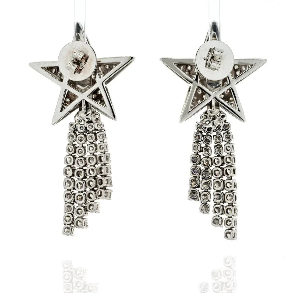 18K White Gold 15 Carat Large Diamond Star Dangling Earrings - The Back Vault