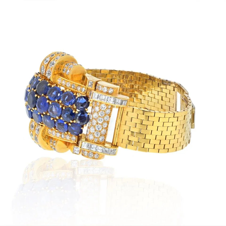 Platinum & 18K Yellow Gold 1950's Diamond And Sapphire Bracelet - The Back Vault