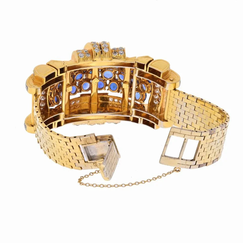 Platinum & 18K Yellow Gold 1950's Diamond And Sapphire Bracelet - The Back Vault