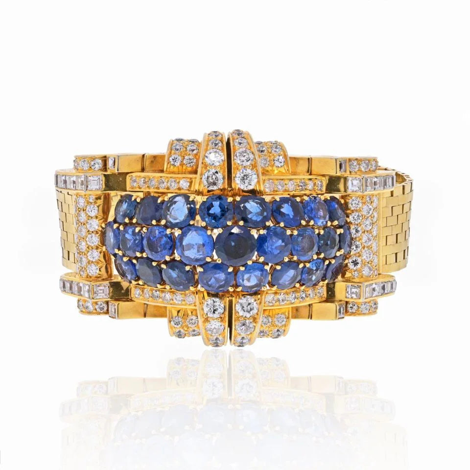 Platinum & 18K Yellow Gold 1950's Diamond And Sapphire Bracelet - The Back Vault