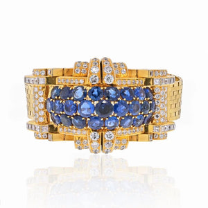 Platinum & 18K Yellow Gold 1950's Diamond And Sapphire Bracelet
