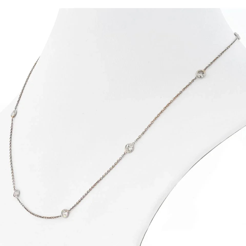 18K White Gold 1.60cts Old Cut Diamond by the Yard Necklace - The Back Vault