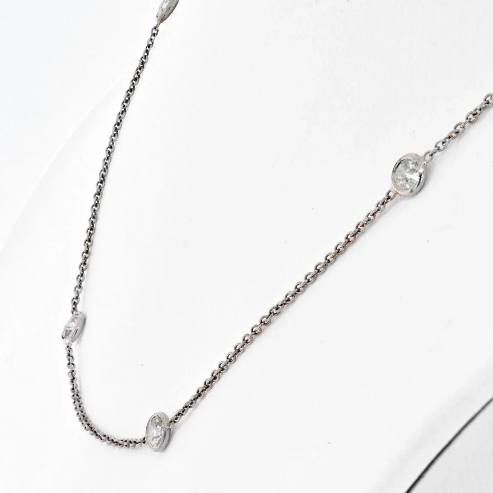18K White Gold 1.60cts Old Cut Diamond by the Yard Necklace - The Back Vault