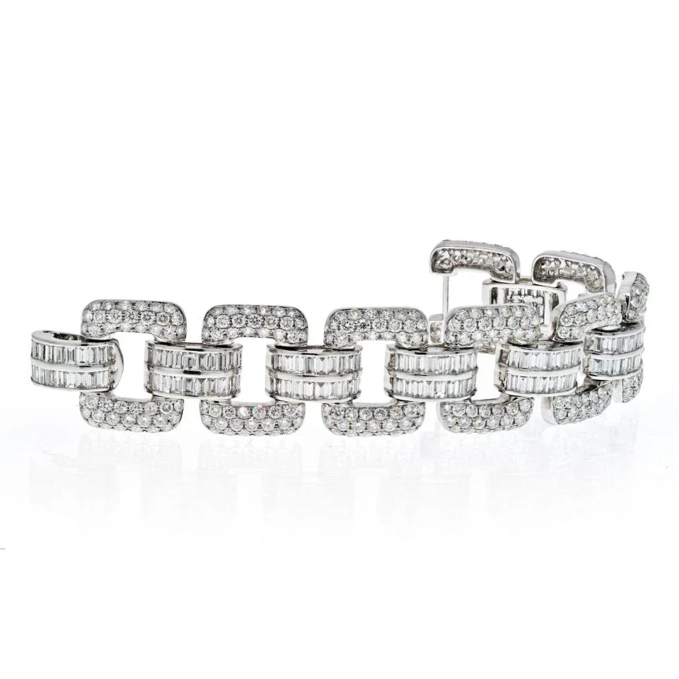 18K White Gold 30 Carat Round And Baguette Link Bracelet - The Back Vault