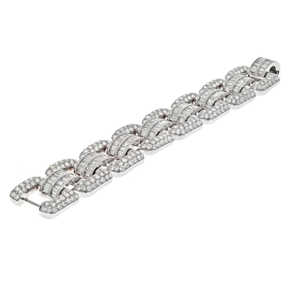 18K White Gold 30 Carat Round And Baguette Link Bracelet - The Back Vault