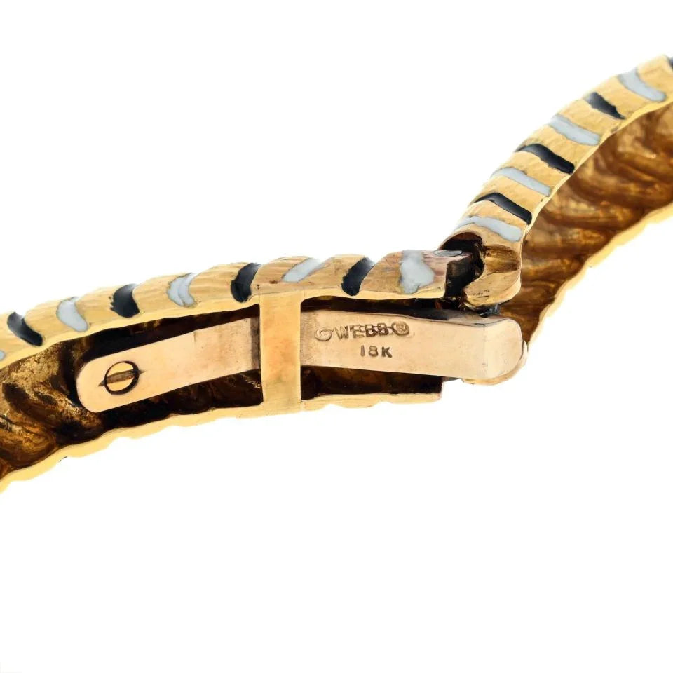 David Webb Platinum & 18K Yellow Gold Black And White Enamel Bangle Bracelet - The Back Vault