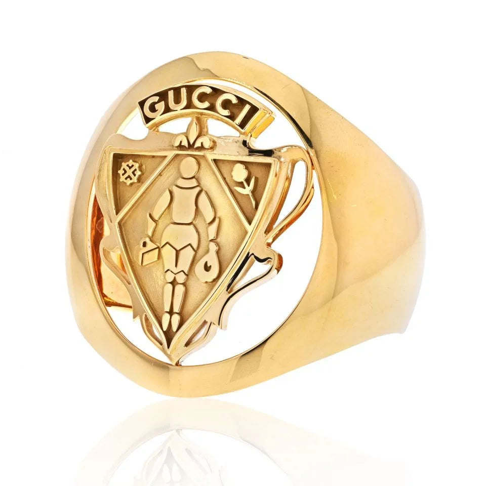 Gucci 18K Yellow Gold Coat Of Arms Crest Cuff Bracelet - The Back Vault