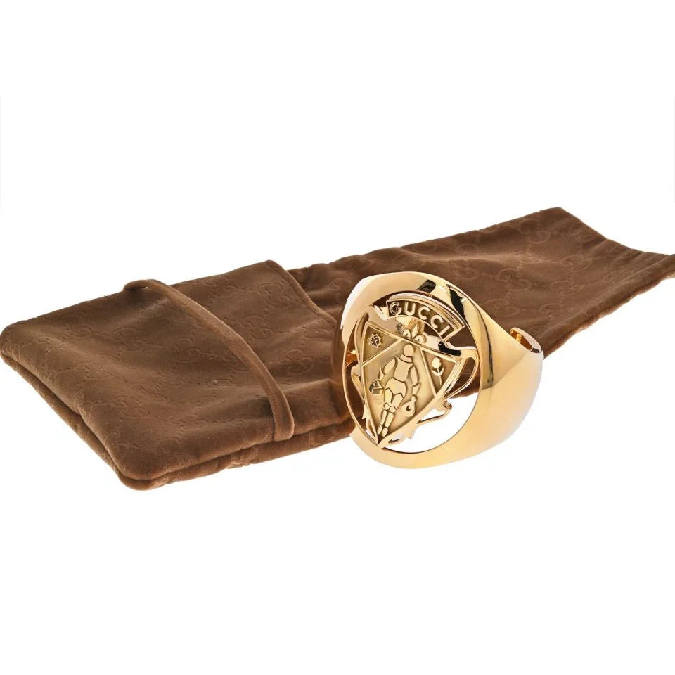 Gucci 18K Yellow Gold Coat Of Arms Crest Cuff Bracelet - The Back Vault
