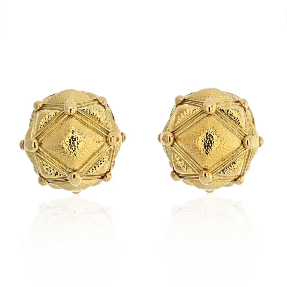 David Webb 18K Yellow Gold Geodesic Earrings - The Back Vault