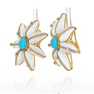 18K Yellow Gold Turquoise, White Agate Flower Starfish Earrings - The Back Vault