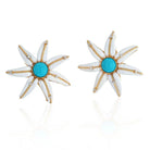 18K Yellow Gold Turquoise, White Agate Flower Starfish Earrings - The Back Vault