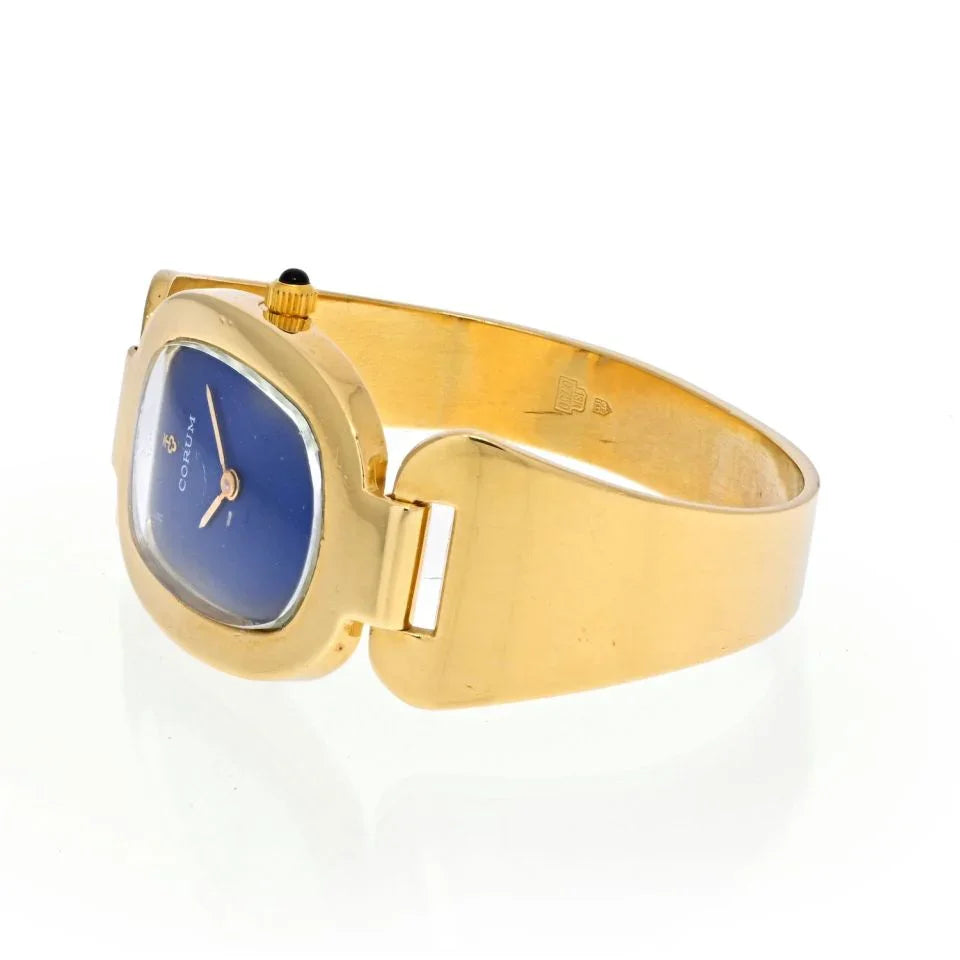 Corum 18K Yellow Gold Oval Blue Dial Wrist Women Watch - The Back Vault