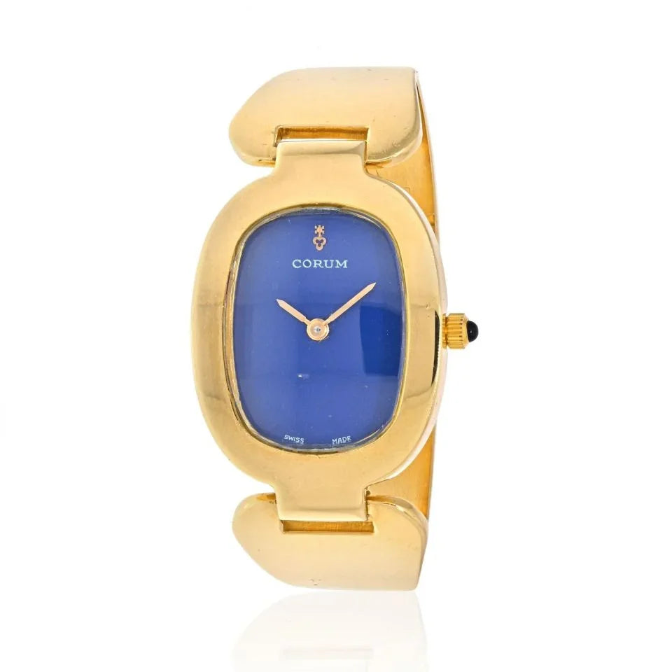 Corum 18K Yellow Gold Oval Blue Dial Wrist Women Watch - The Back Vault