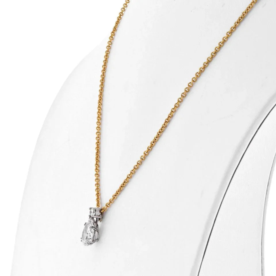 Verdura Platinum & 18K Yellow Gold 2.51 Carat D VS1 Pear Shaped Diamond Necklace - The Back Vault