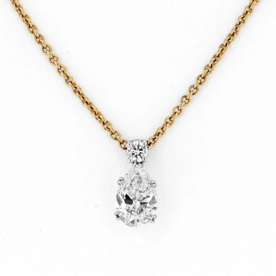 Verdura Platinum & 18K Yellow Gold 2.51 Carat D VS1 Pear Shaped Diamond Necklace - The Back Vault