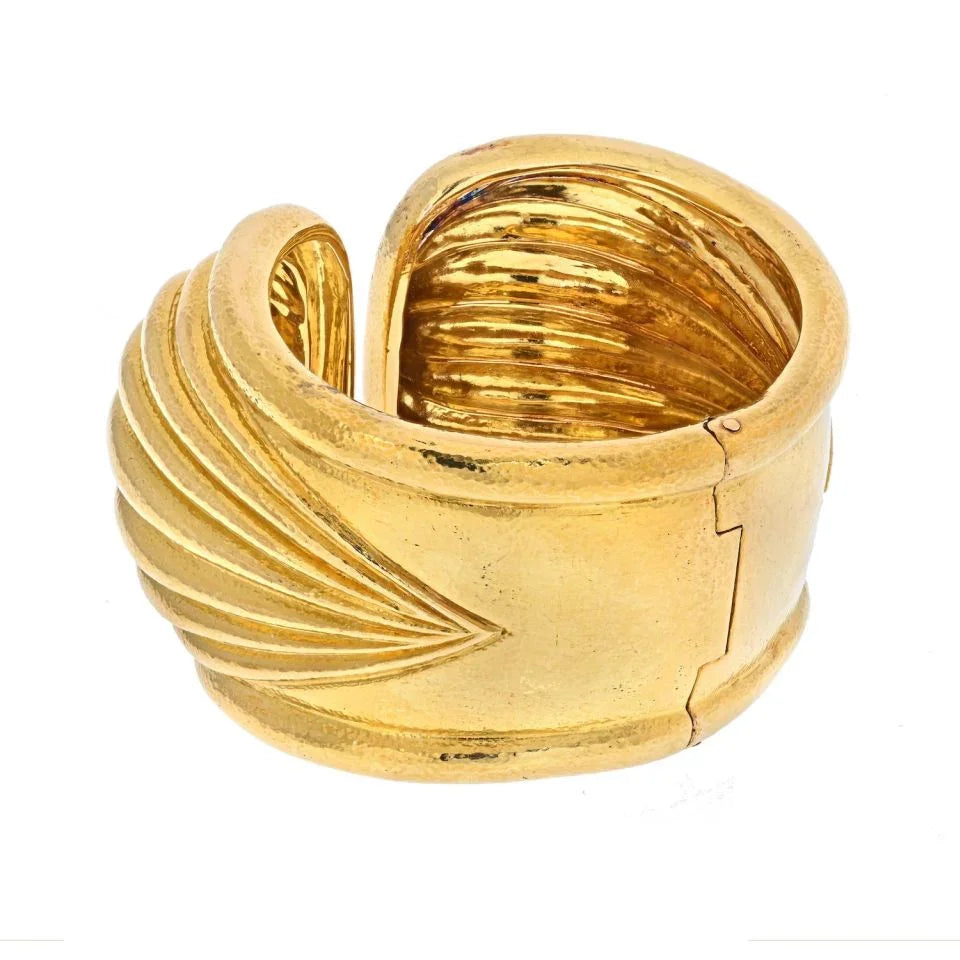 David Webb Platinum & 18K Yellow Gold Fluted Cuff Bracelet - The Back Vault