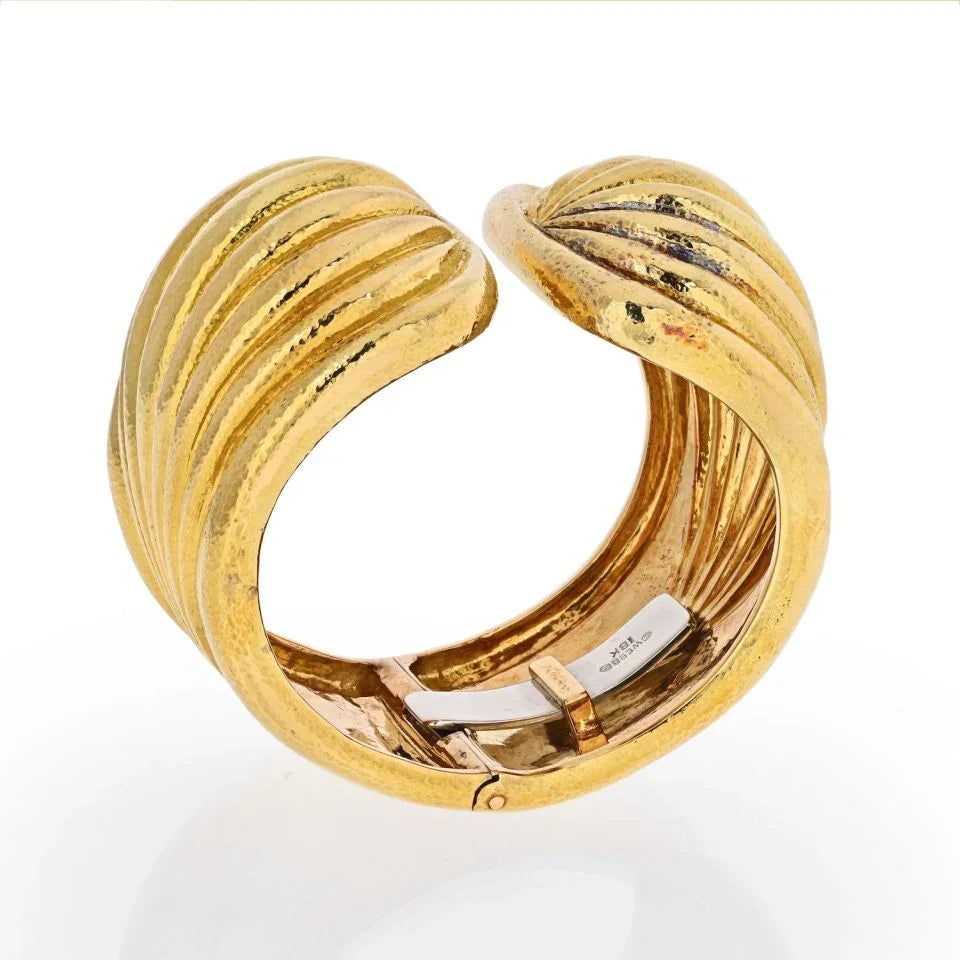 David Webb Platinum & 18K Yellow Gold Fluted Cuff Bracelet - The Back Vault