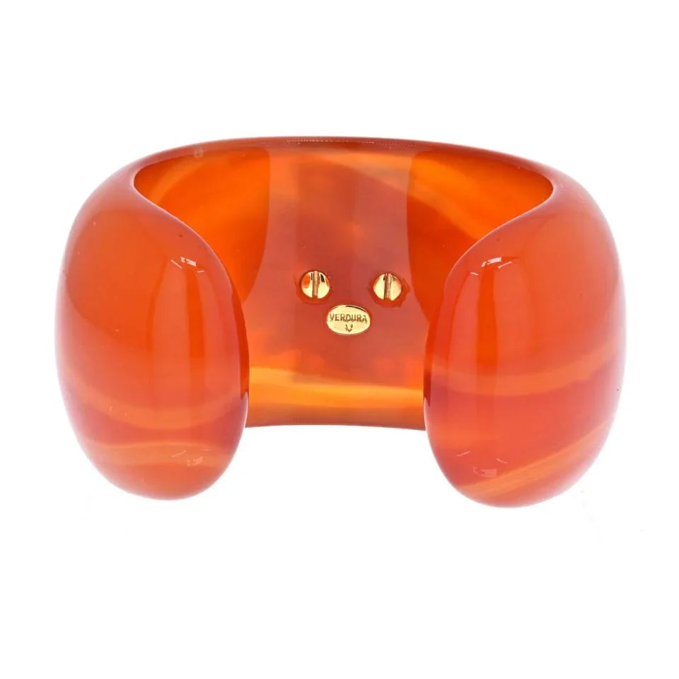 Verdura 18K Yellow Gold Carved Agate, Coral, Pearl Bracelet - The Back Vault