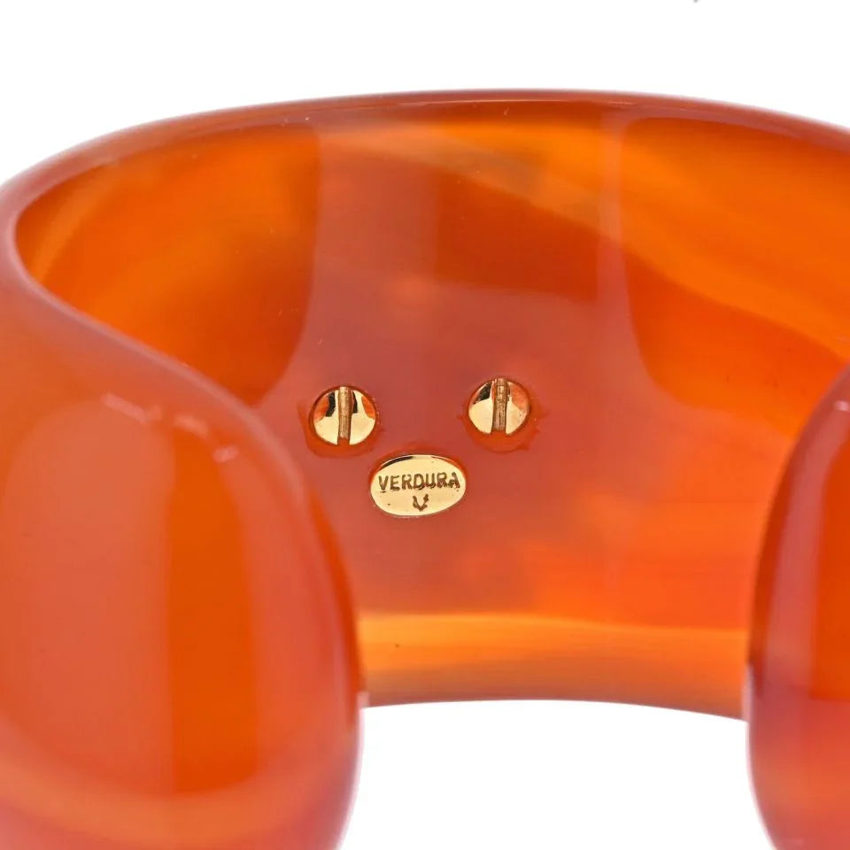 Verdura 18K Yellow Gold Carved Agate, Coral, Pearl Bracelet - The Back Vault