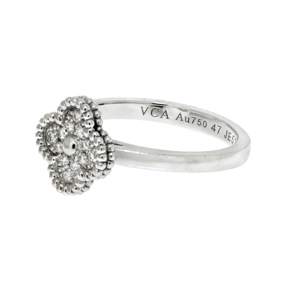 Van Cleef & Arpels 18K White Gold Sweet Alhambra Diamond Size 47 Ring - The Back Vault