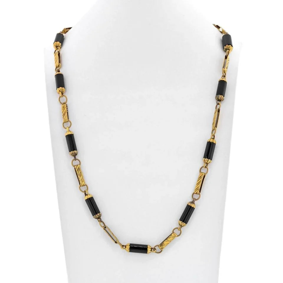 18K Yellow Gold Onyx Link Necklace - The Back Vault