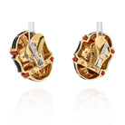 David Webb 18K Yellow Gold Black Enamel, Diamond And Coral Barrel Shaped Earrings - The Back Vault