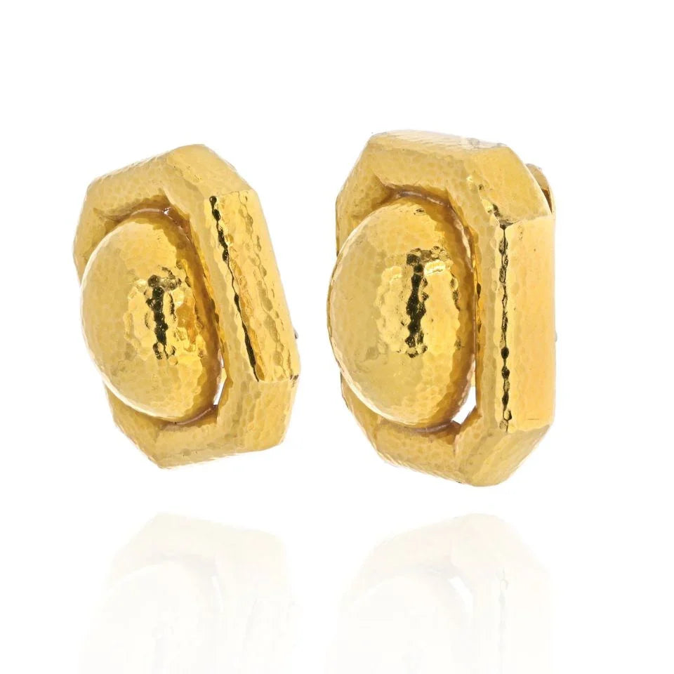 David Webb Platinum & 18K Yellow Gold Articulated Geometrical Ancient World clip On Earrings - The Back Vault