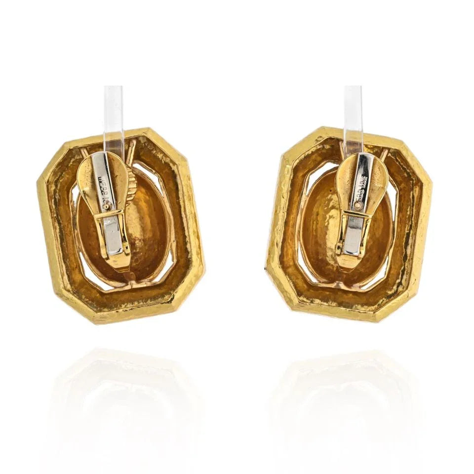 David Webb Platinum & 18K Yellow Gold Articulated Geometrical Ancient World clip On Earrings - The Back Vault