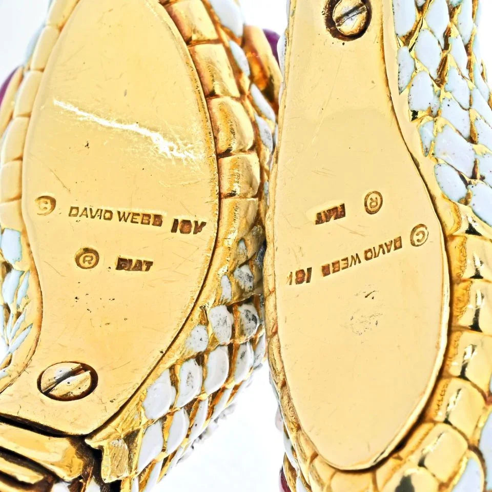 David Webb Double Snake Head ByPass White Enamel Bracelet - The Back Vault