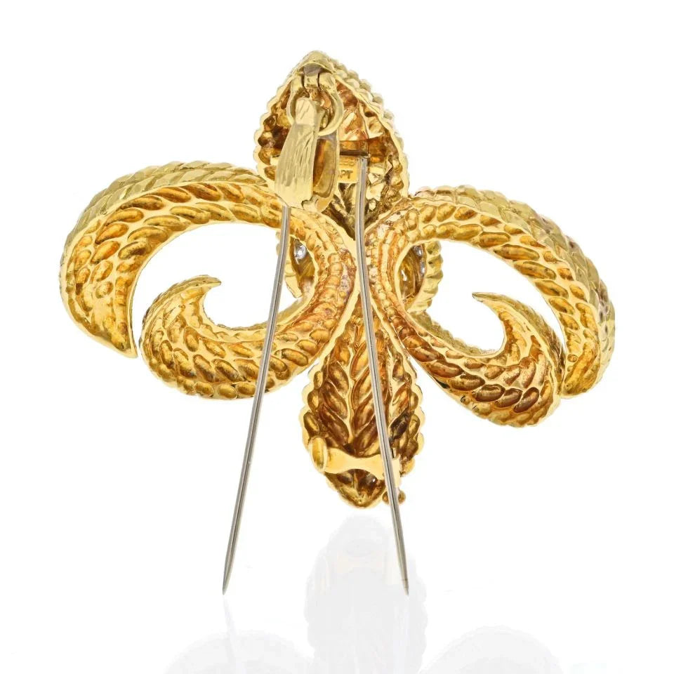 David Webb 18K Yellow Gold Fleur-De-Lis Diamond Brooch - The Back Vault