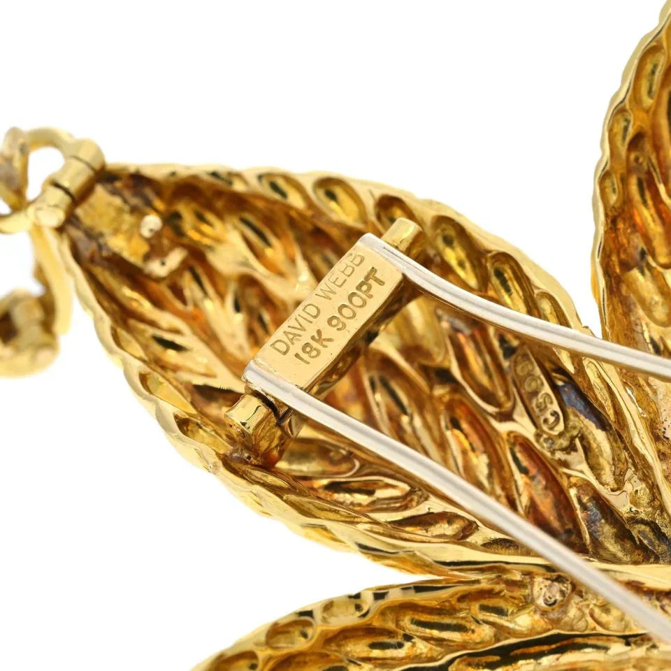 David Webb 18K Yellow Gold Fleur-De-Lis Diamond Brooch - The Back Vault