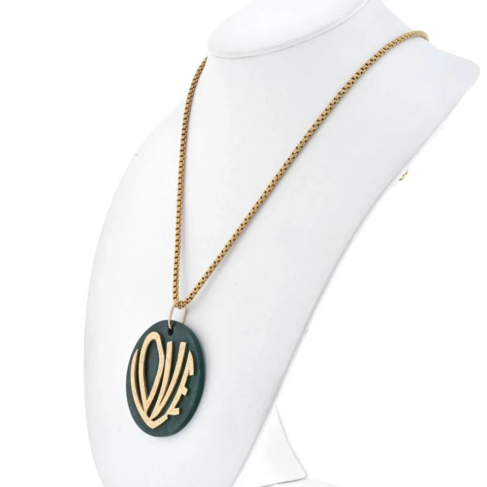 18K Yellow Gold Love Malachite Medallion Necklace - The Back Vault