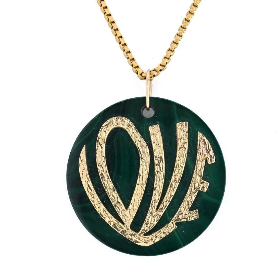 18K Yellow Gold Love Malachite Medallion Necklace - The Back Vault