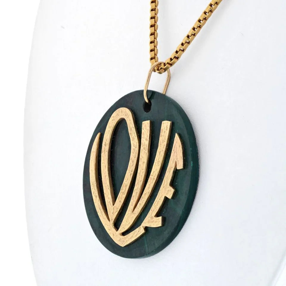 18K Yellow Gold Love Malachite Medallion Necklace - The Back Vault