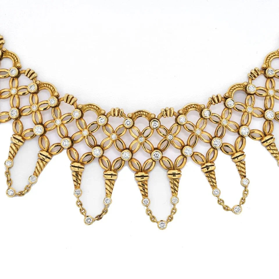 18K Yellow Gold 16 Carats Diamond Collar Bib Necklace - The Back Vault