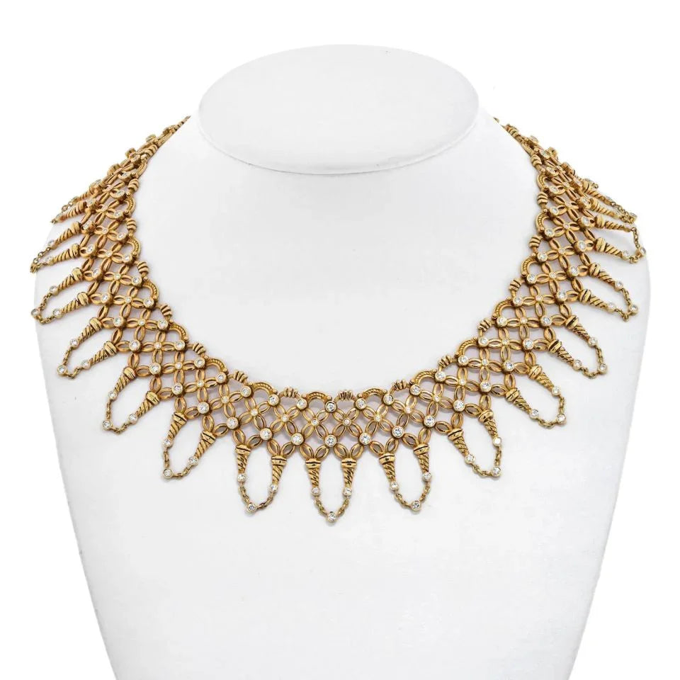 18K Yellow Gold 16 Carats Diamond Collar Bib Necklace - The Back Vault
