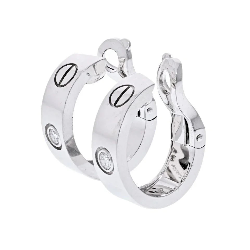 Cartier 18K White Gold Love Diamond Huggie Earrings - The Back Vault